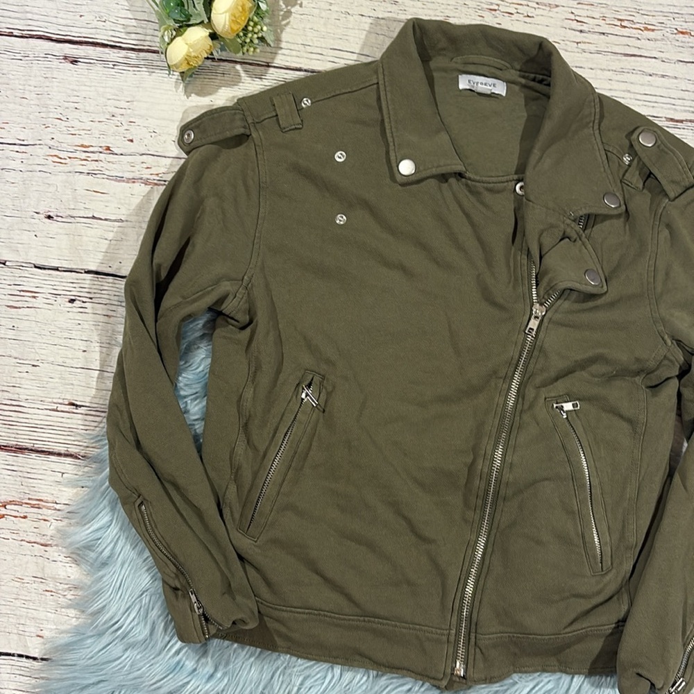 Evereve French Terry Olive Green Moto Jacket - Picture 5 of 9